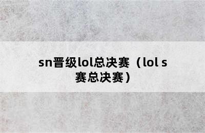 sn晋级lol总决赛（lol s赛总决赛）